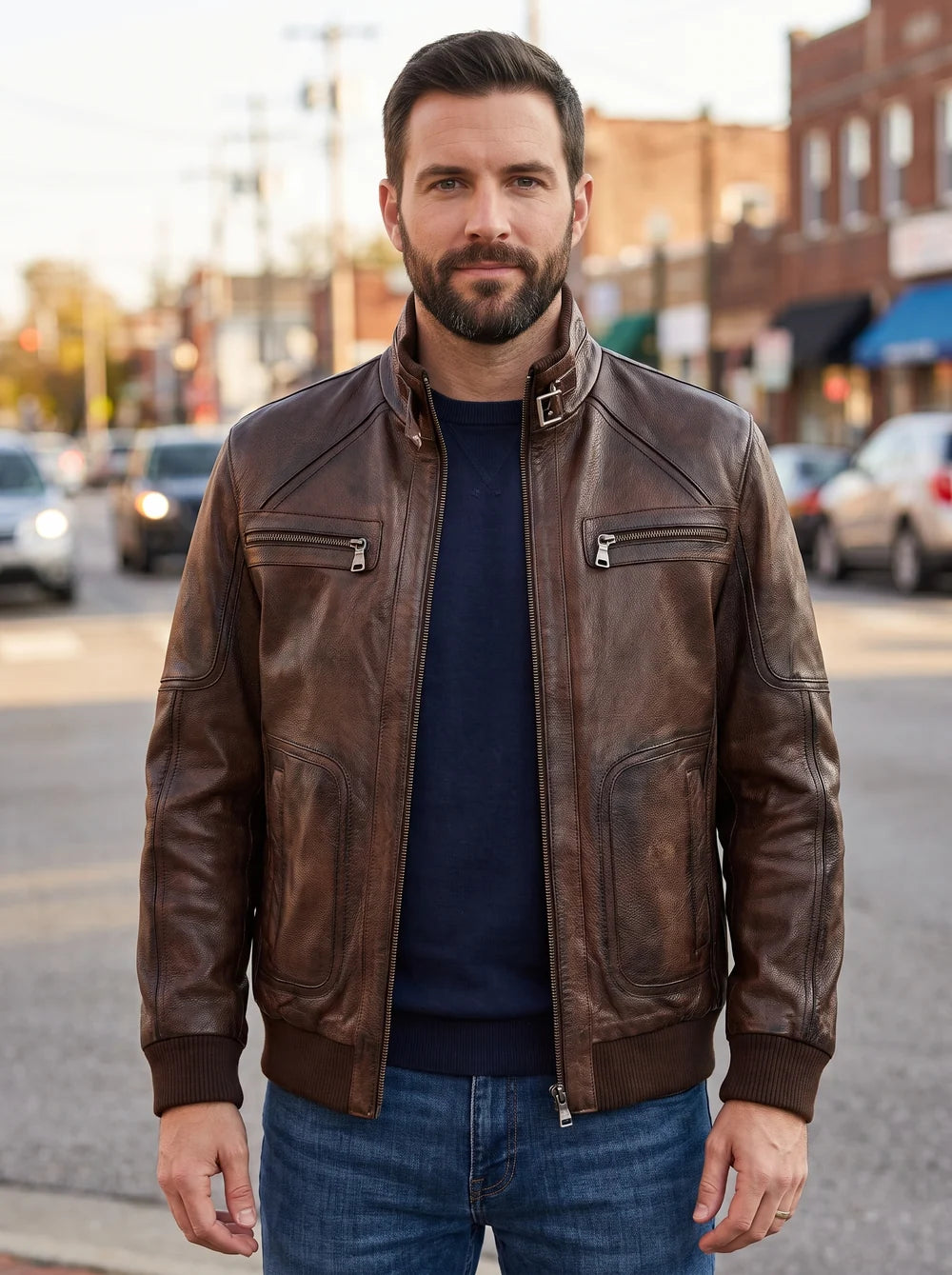 Felix Brown Leather Jacket For Men