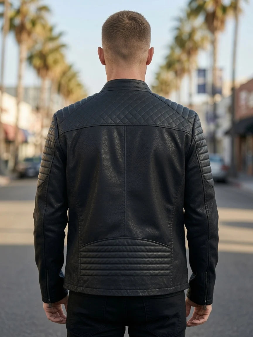 Frederick Black Slim fit Stylish Biker Leather Jacket For Men