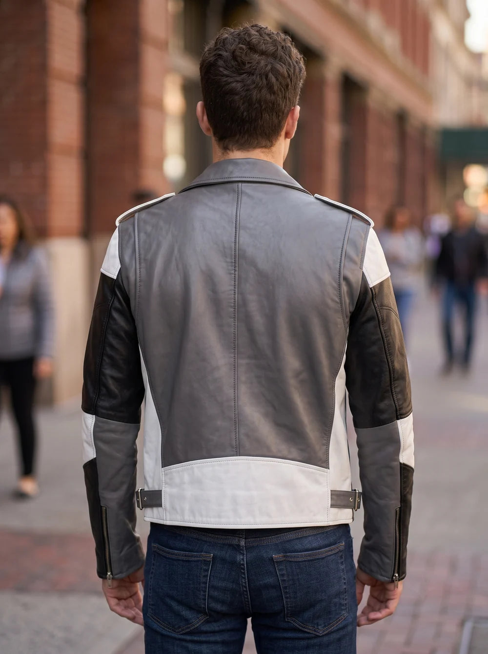 Grey White & Black Stylish Leather Jacket For Men