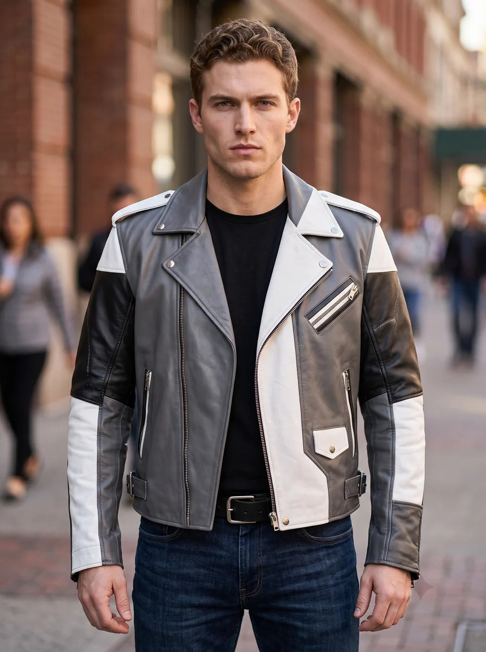 Grey White & Black Stylish Leather Jacket For Men