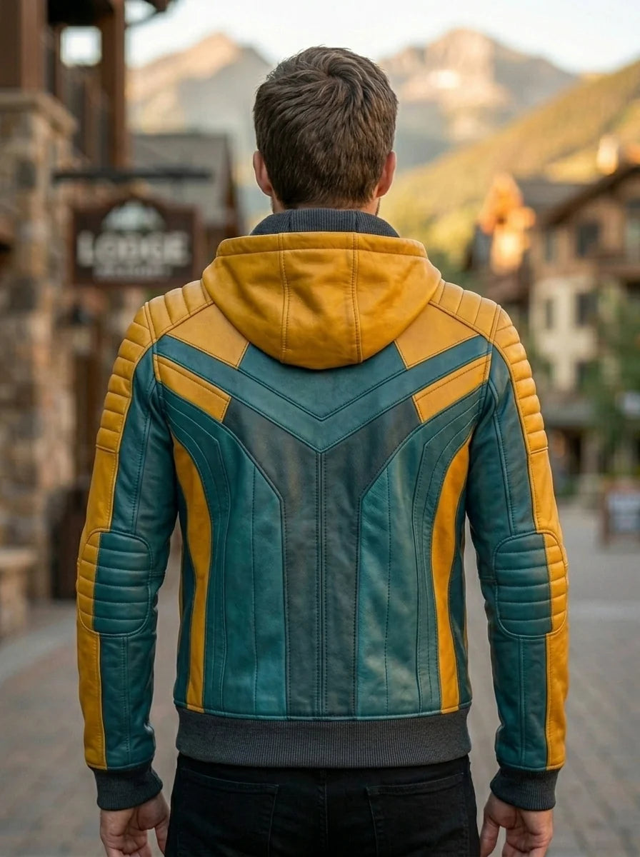 Heavy Bike Rider Yellow & Skyblue Leather Jacket For Men