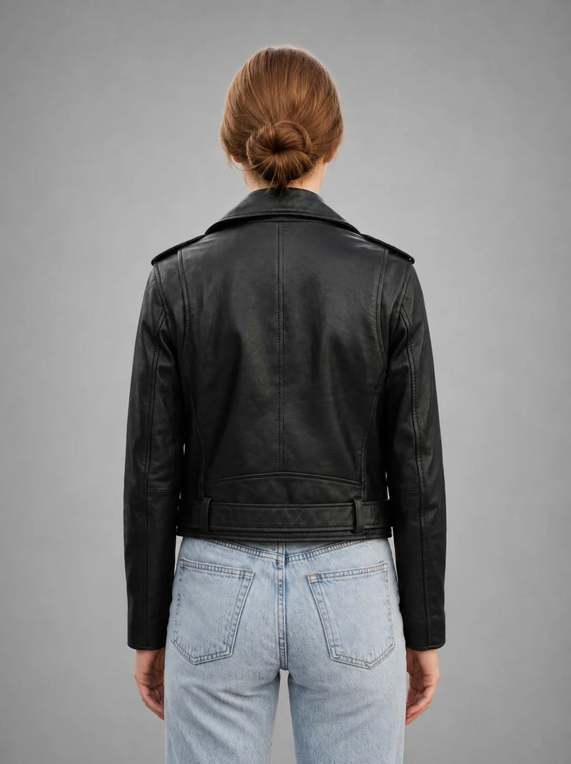 JASSICA WOMEN BLACK LEATHER JACKET