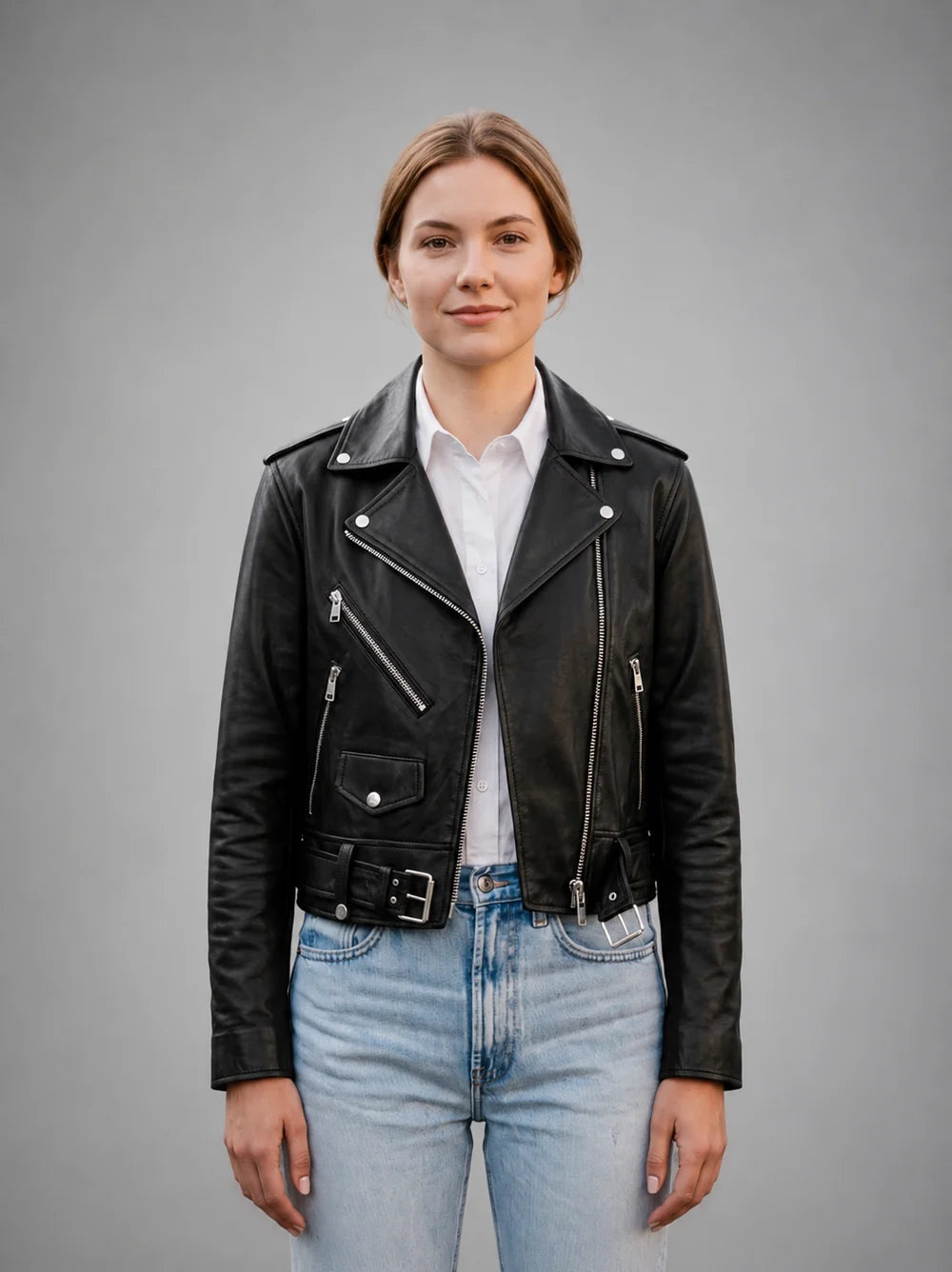 JASSICA WOMEN BLACK LEATHER JACKET