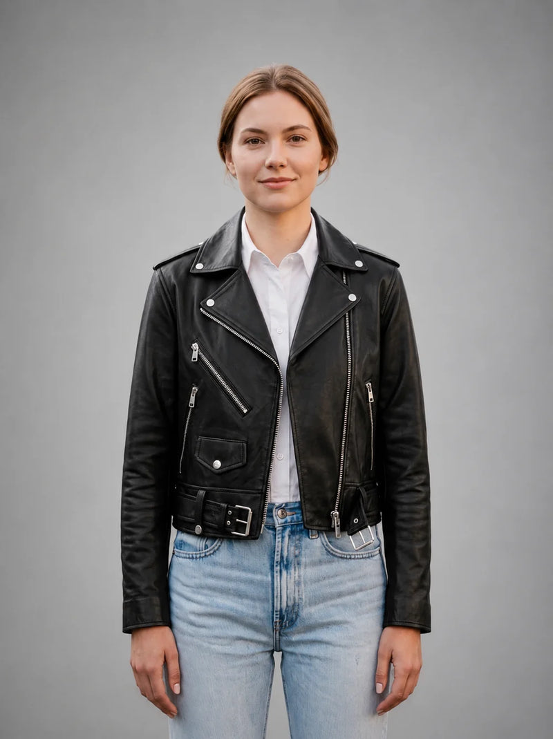 JASSICA WOMEN BLACK LEATHER JACKET