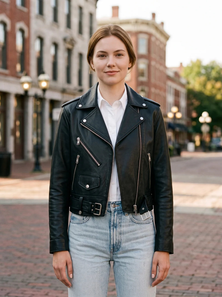 JASSICA WOMEN BLACK LEATHER JACKET