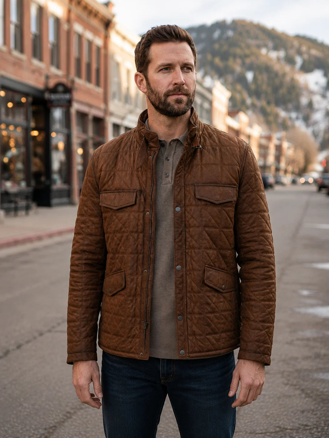 Jack Quilted Brown Leather Jacket For Men