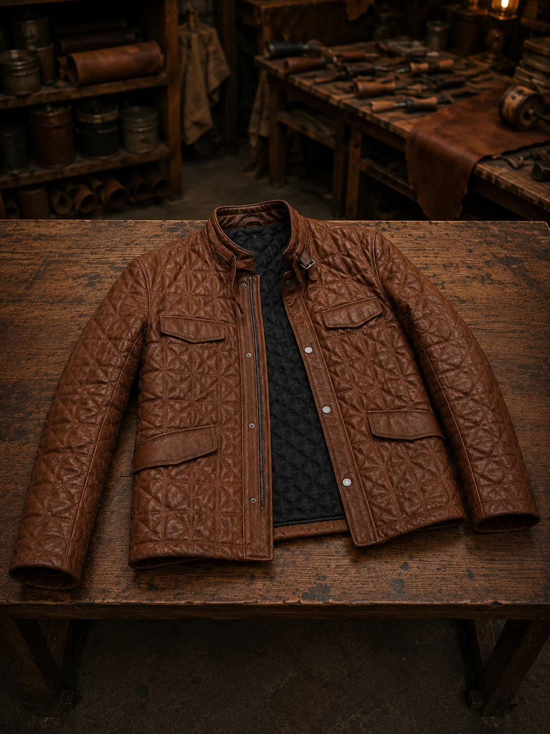 Jack Quilted Brown Leather Jacket For Men