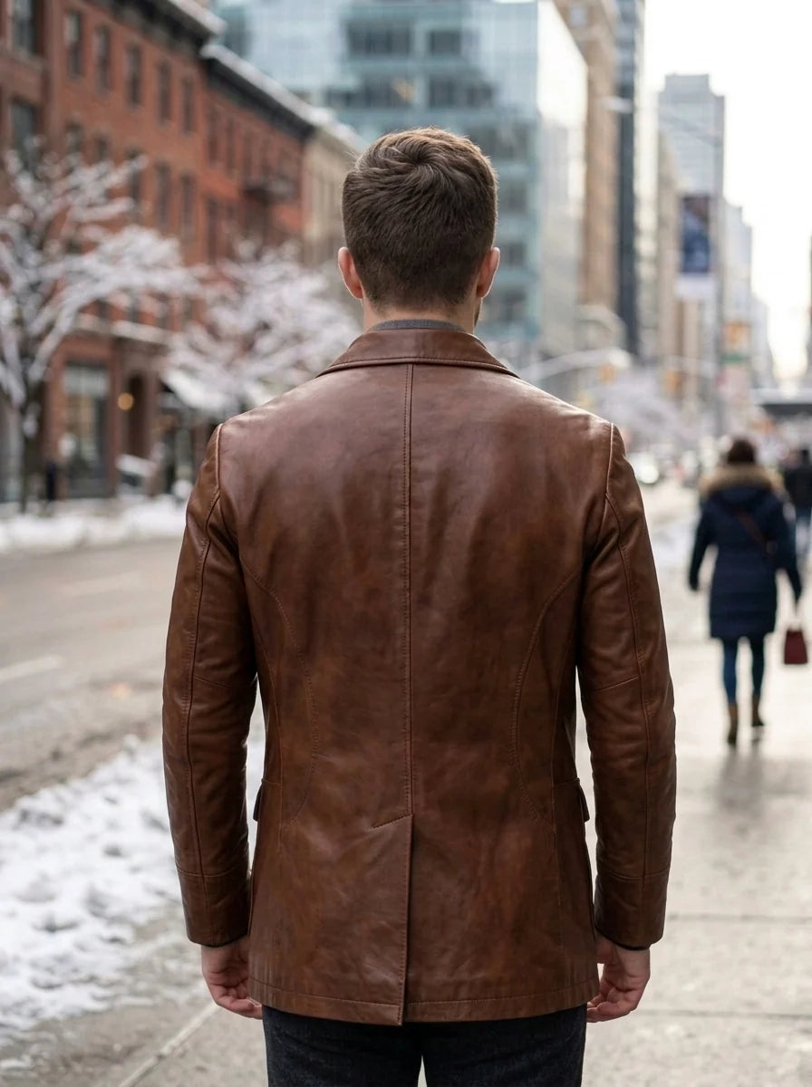 James Men's Dark Brown Leather Blazer