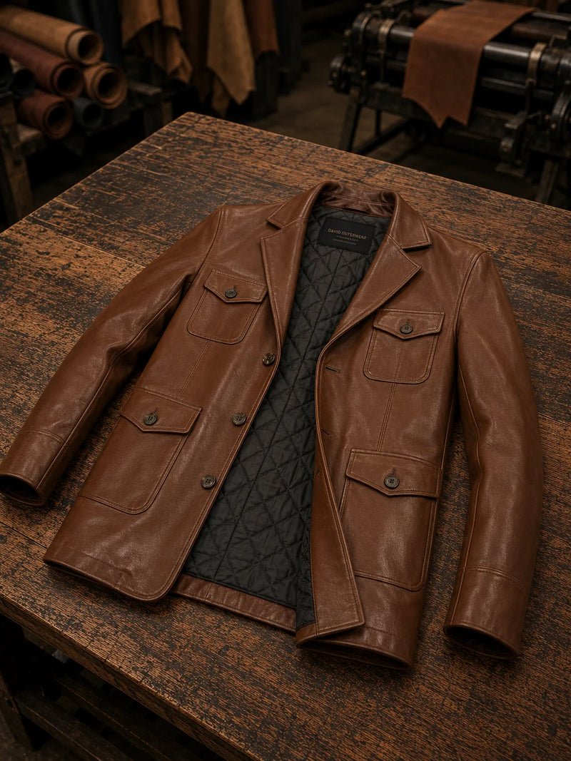 James Men's Dark Brown Leather Blazer