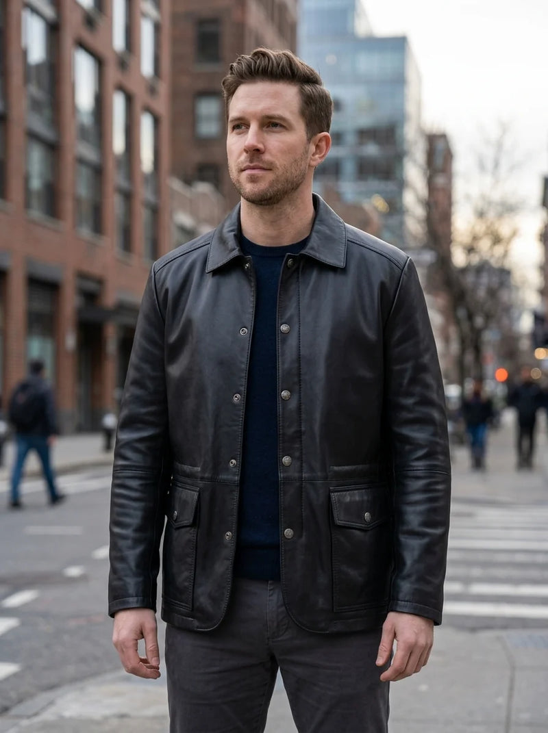 Jeffery Black Leather Coat for Men