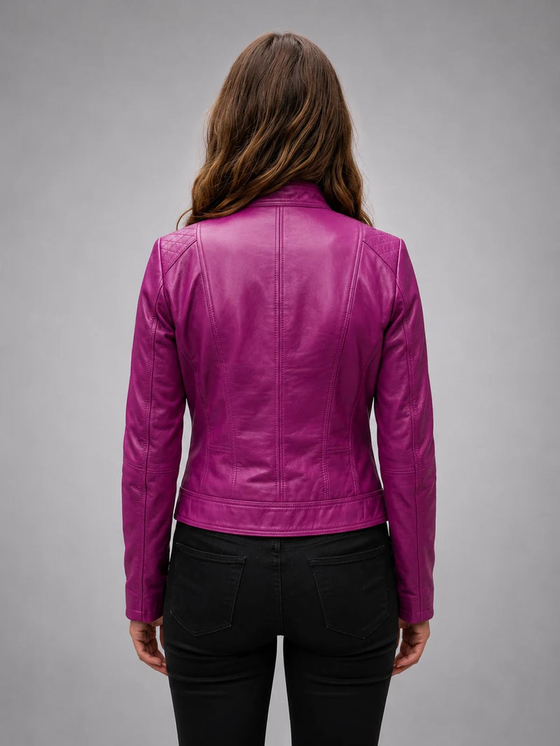 Karina Pink Leather Jacket For Women