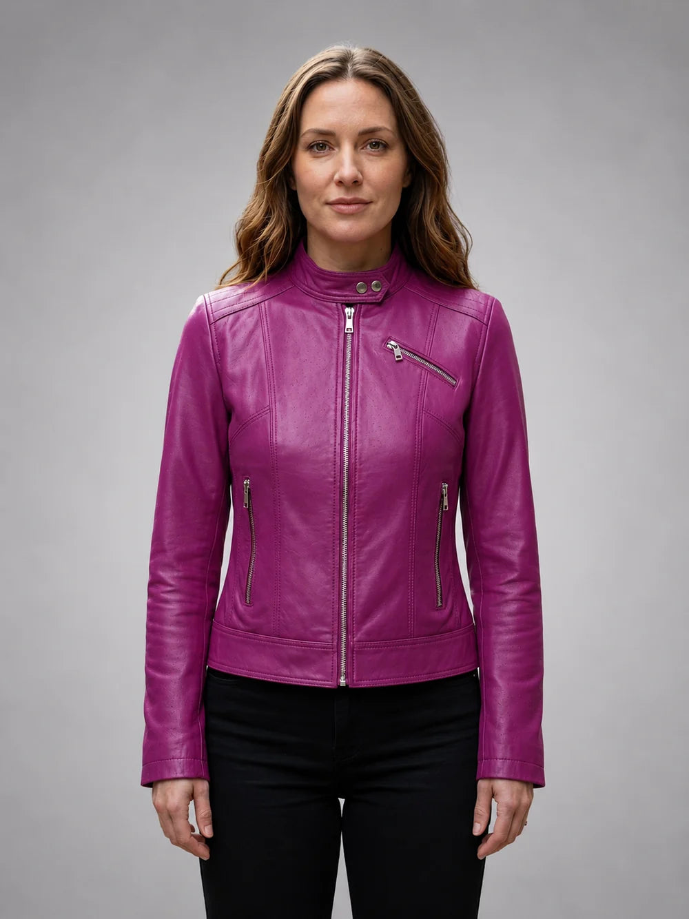 Karina Pink Leather Jacket For Women