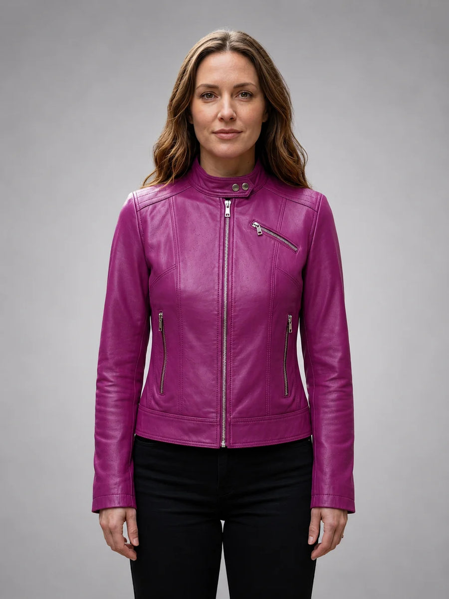 Karina Pink Leather Jacket For Women