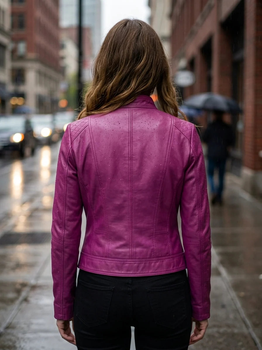 Karina Pink Leather Jacket For Women