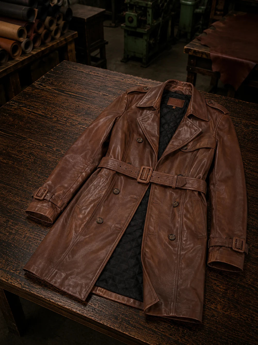 Long Brown Leather Coat For Women