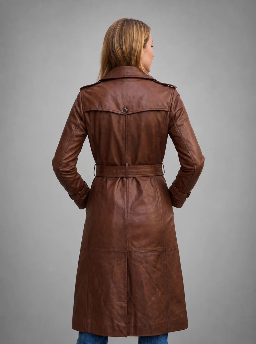 Long Brown Leather Coat For Women