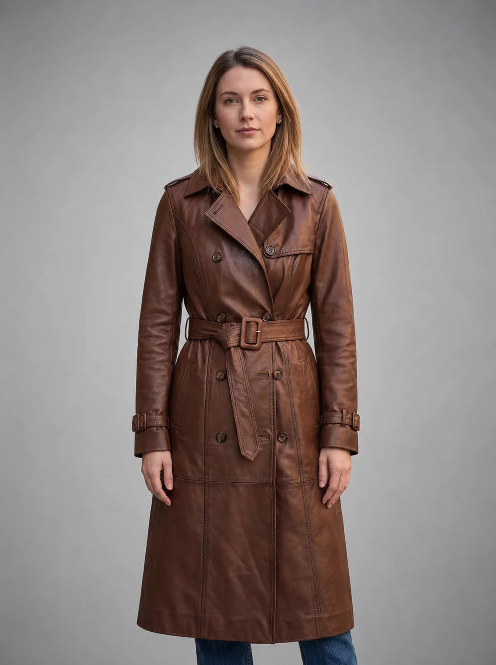 Long Brown Leather Coat For Women