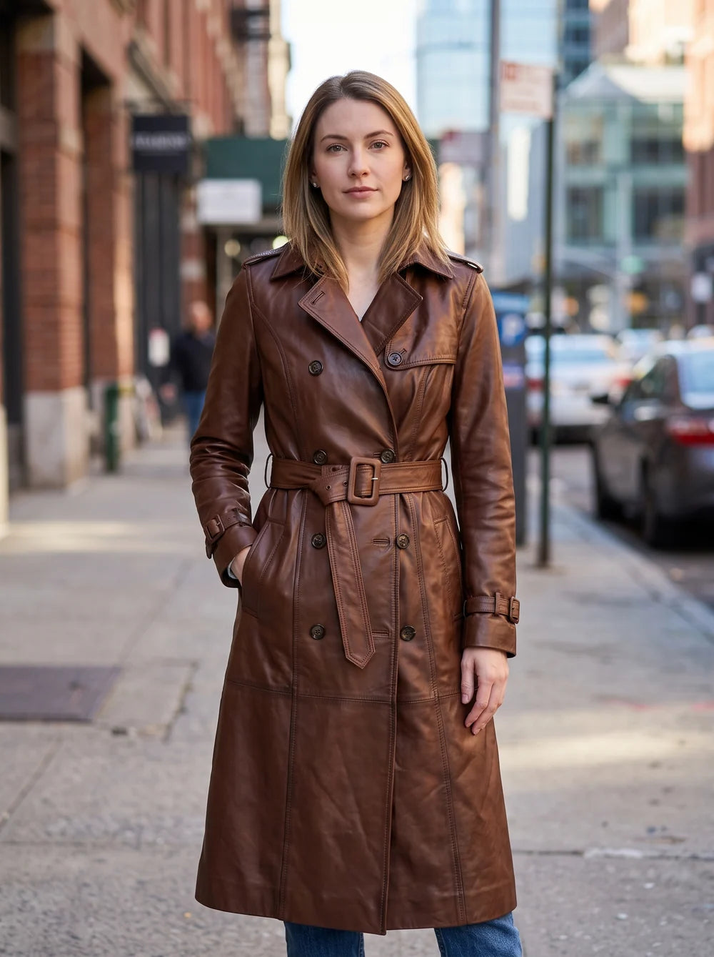 Long Brown Leather Coat For Women