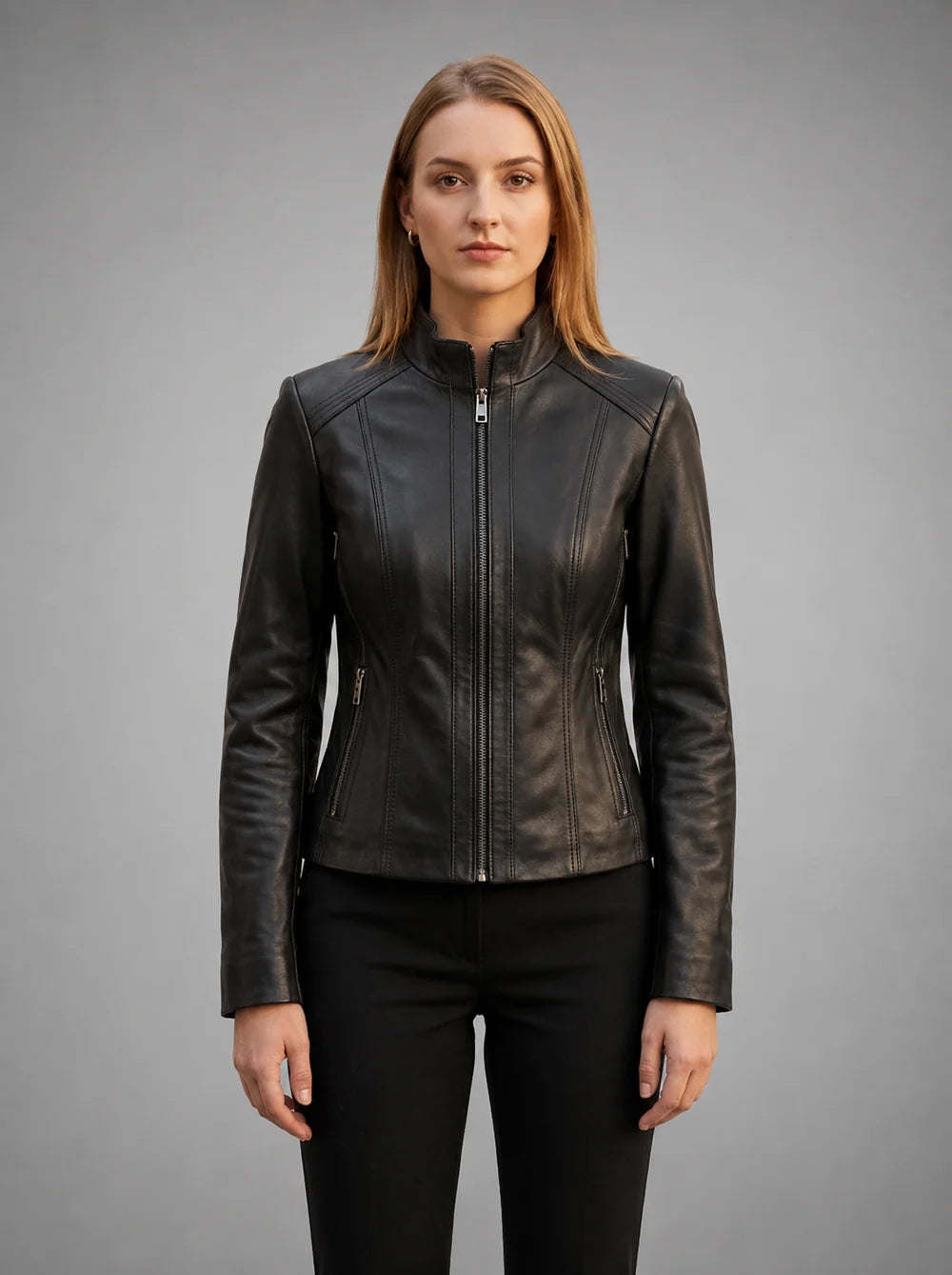 Margaret Black Biker Leather Jacket For Women