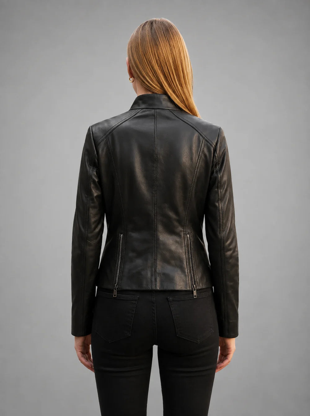 Margaret Black Biker Leather Jacket For Women
