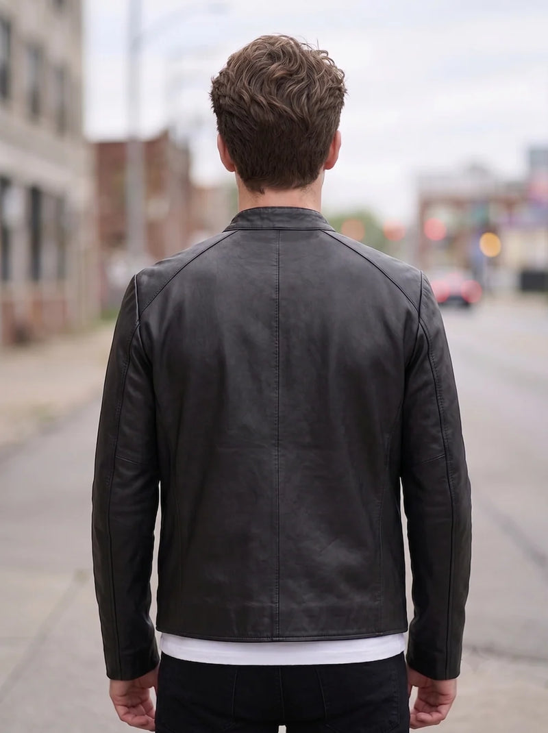 Marsh Black Biker Leather Jacket For Men
