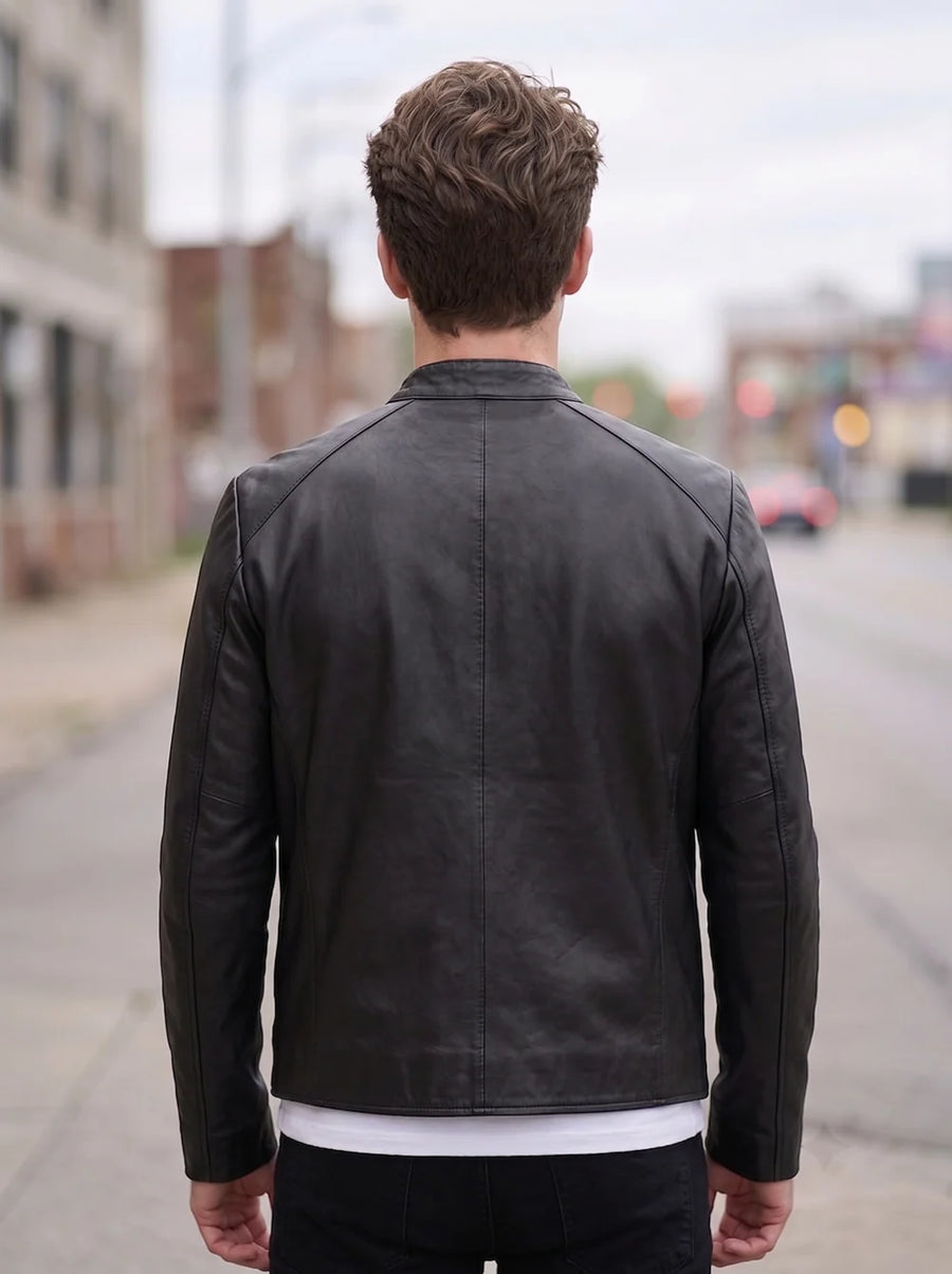 Marsh Black Biker Leather Jacket For Men