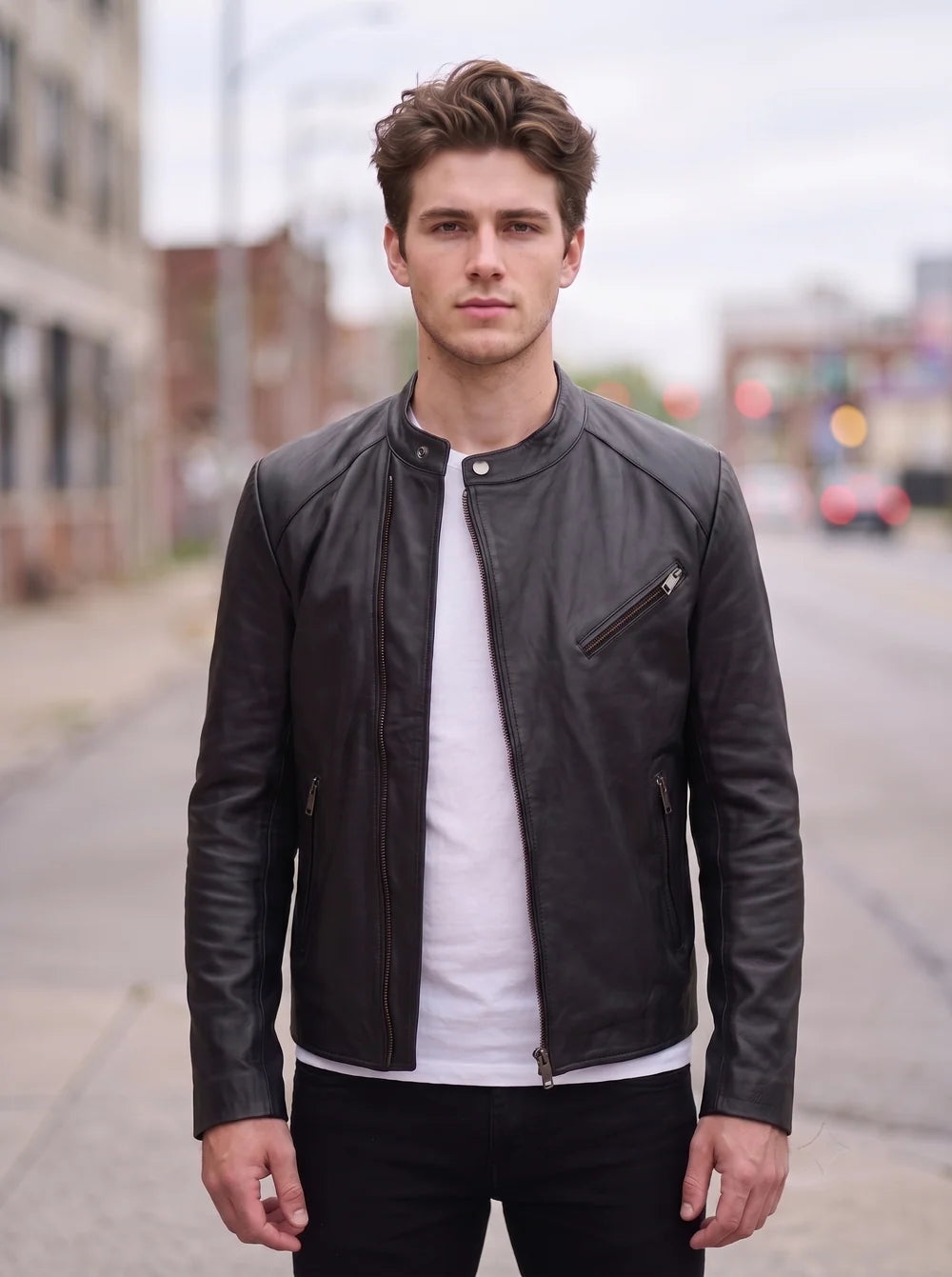Marsh Black Biker Leather Jacket For Men