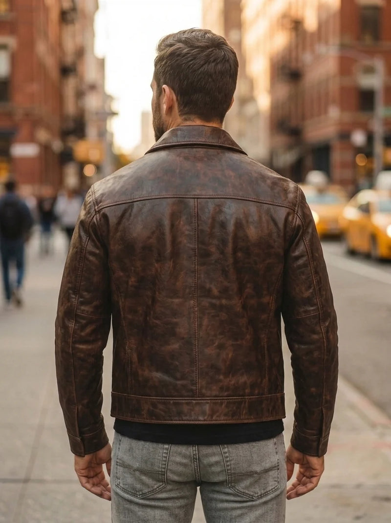 Men's Vintage Distressed Brown Leather Jacket