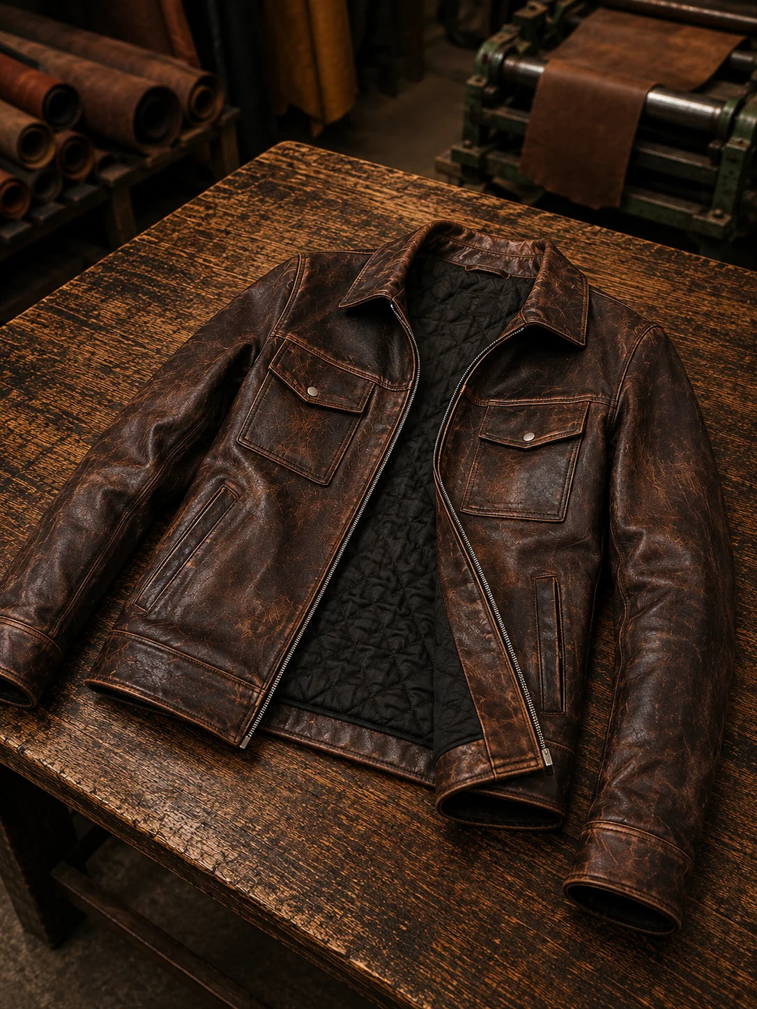 Men's Vintage Distressed Brown Leather Jacket