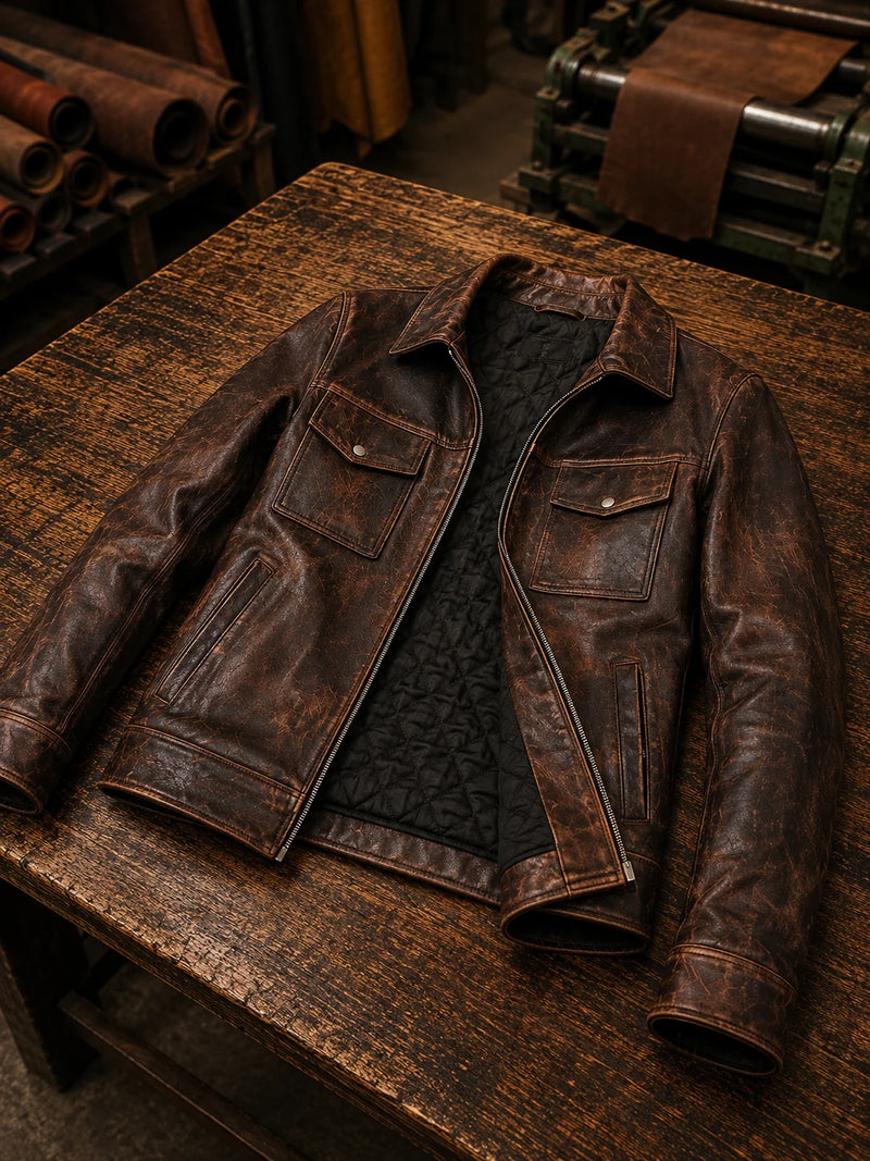 Men's Vintage Distressed Brown Leather Jacket