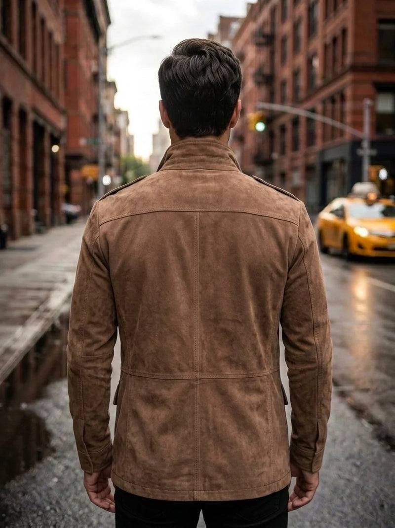 Men's Vintage Tan Suede Leather Field Jacket