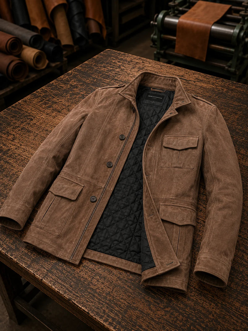 Men's Vintage Tan Suede Leather Field Jacket