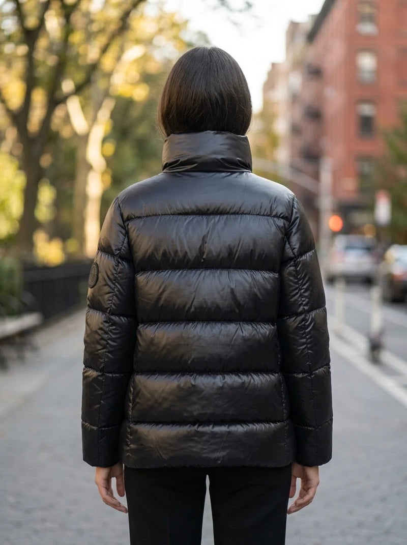 Mikhail Women’s Glossy Black Quilted Puffer Jacket