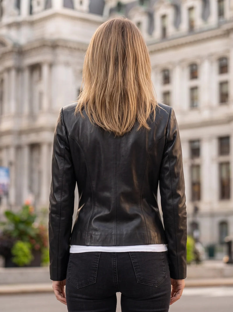 Navaeh Black Motor Biker Leather Jacket For Women