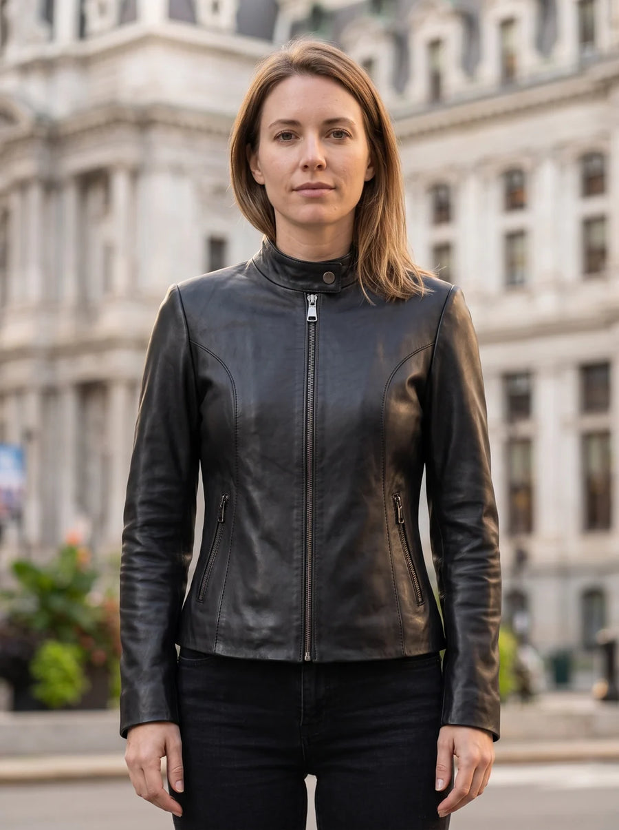 Navaeh Black Motor Biker Leather Jacket For Women