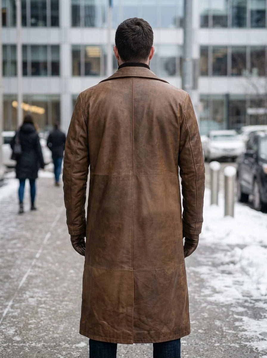 Orlando Waxed Brown Leather Coat For Men