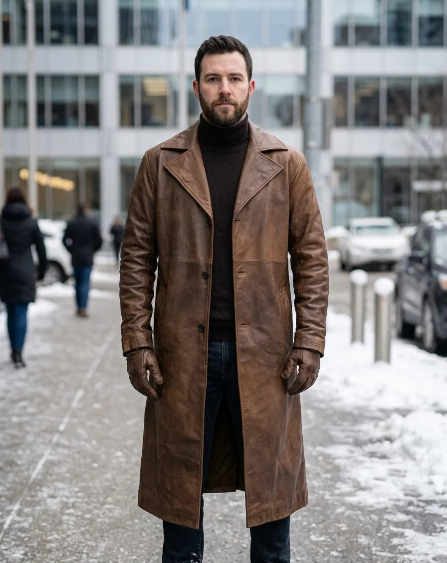 Orlando Waxed Brown Leather Coat For Men