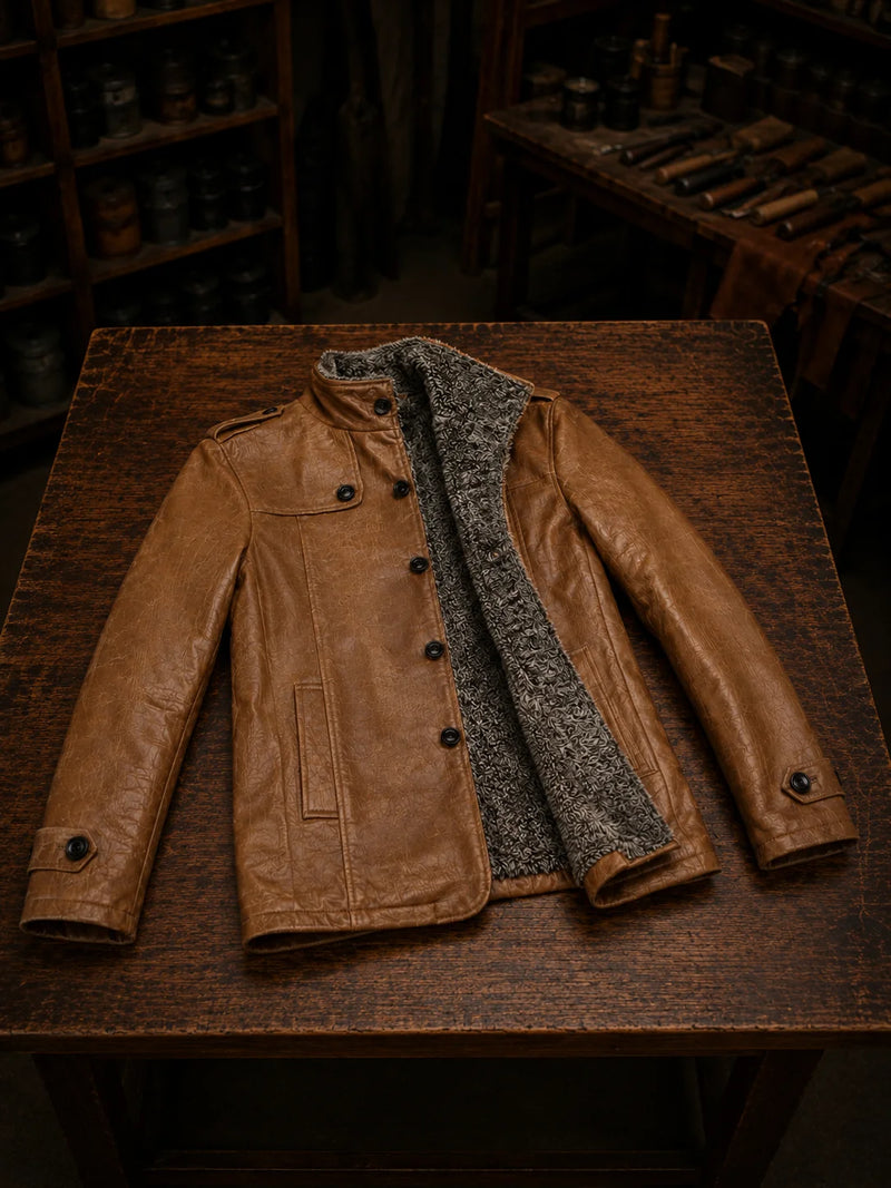 Parka Brown Fur Leather Coat For Men