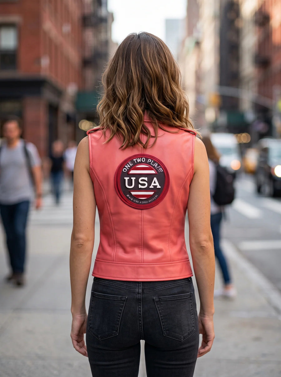 Pink Leather Vest Usa For Women