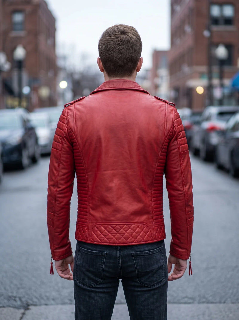 Prestige Biker Red Leather Jacket For Men