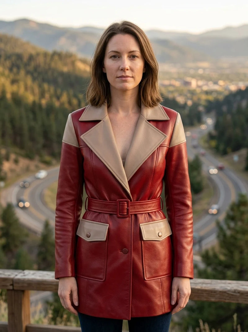 Pretty Red Leather Coat For Women