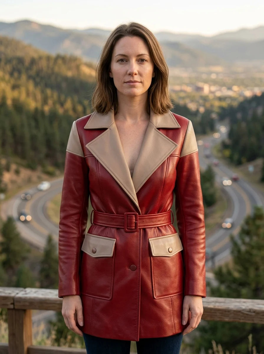 Pretty Red Leather Coat For Women