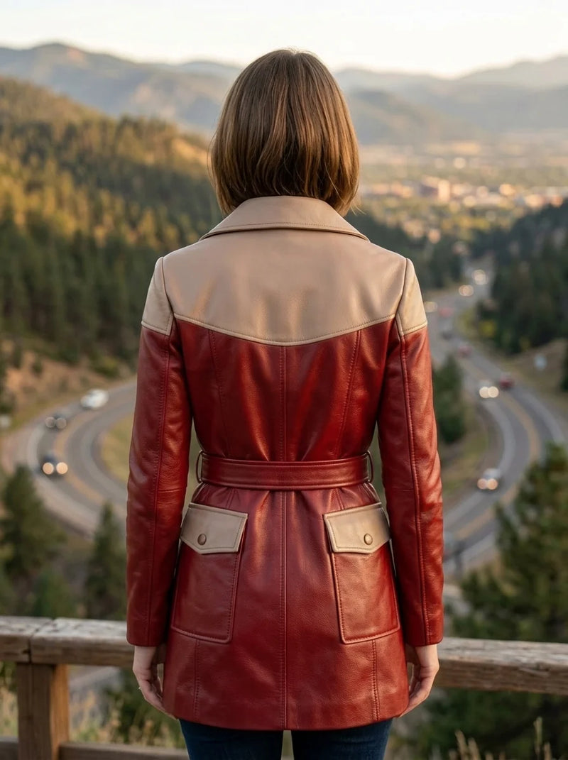Pretty Red Leather Coat For Women