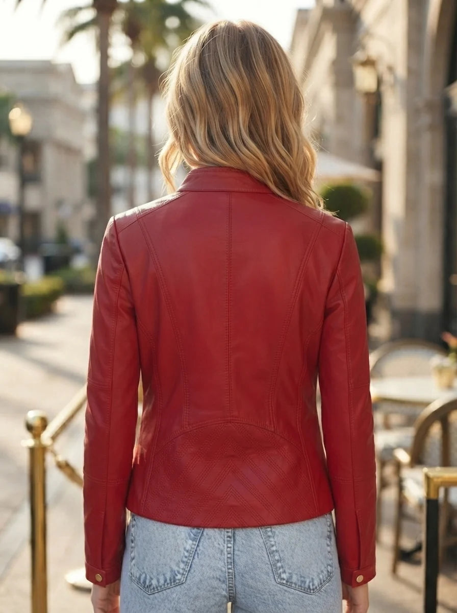 Red Donna stylish Women Leather jacket
