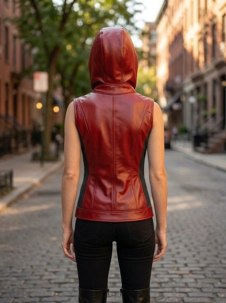 Red Unique Motor Biker Vest Leather For Women