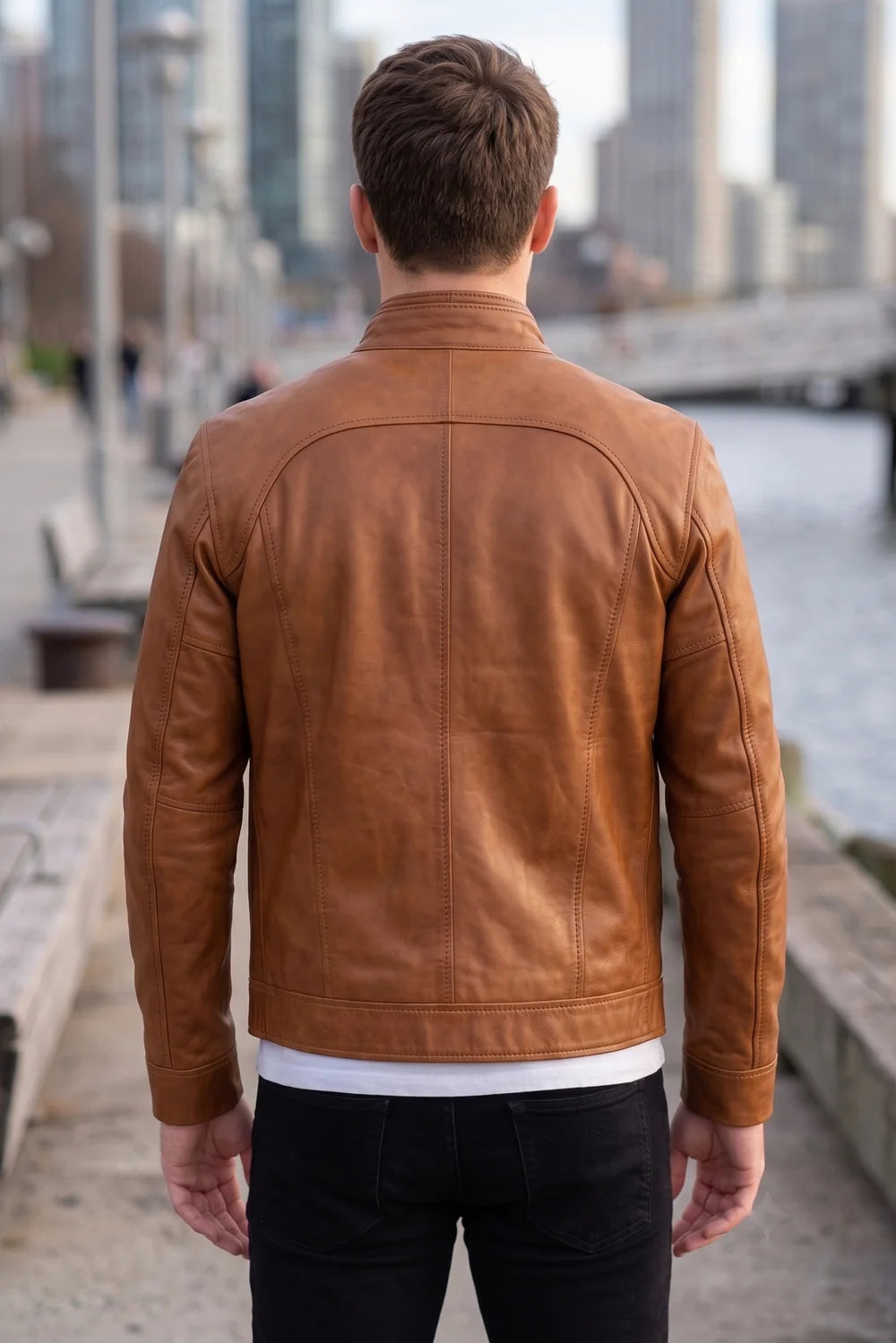 Samuel Brown Cafe Racer Leather Jacket For Men