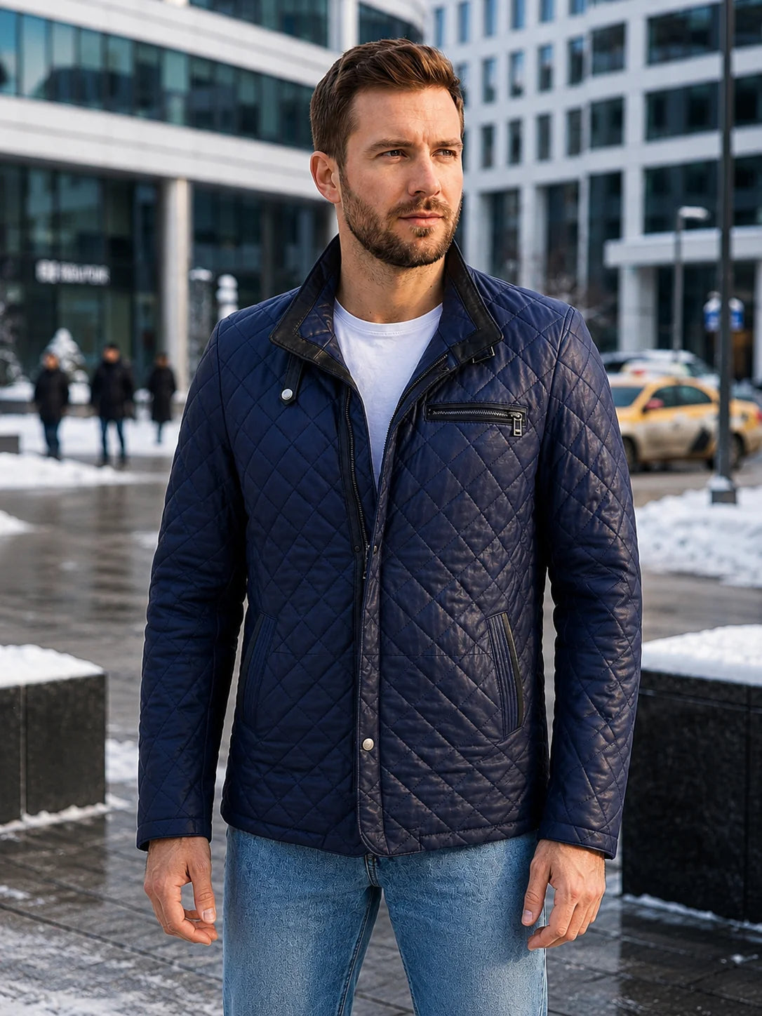 Scoot Puffer Leather Jacket For Men
