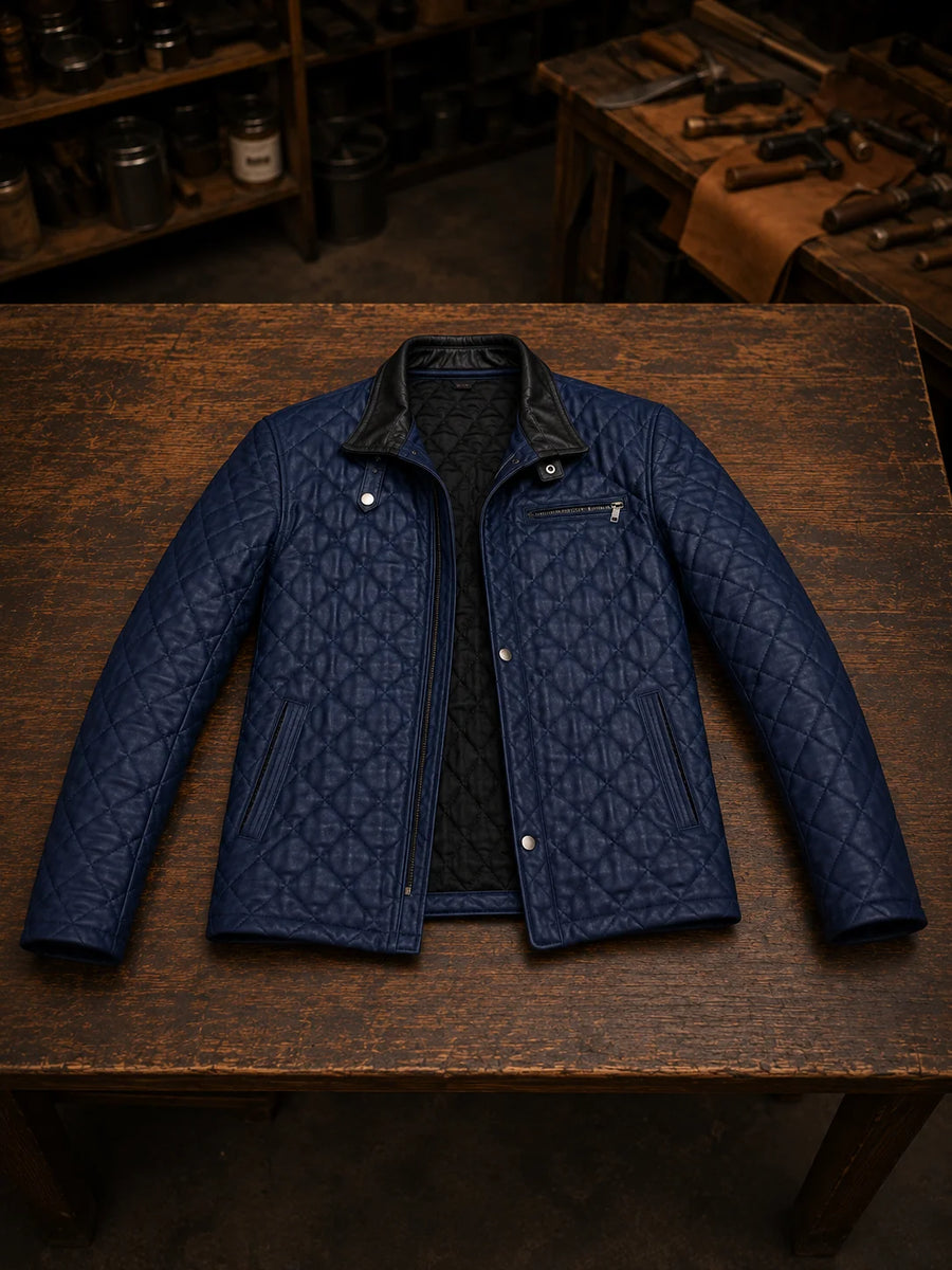 Scoot Puffer Leather Jacket For Men