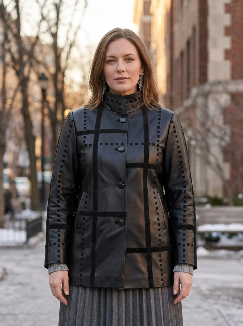 Serenity Women Black Leather Coat
