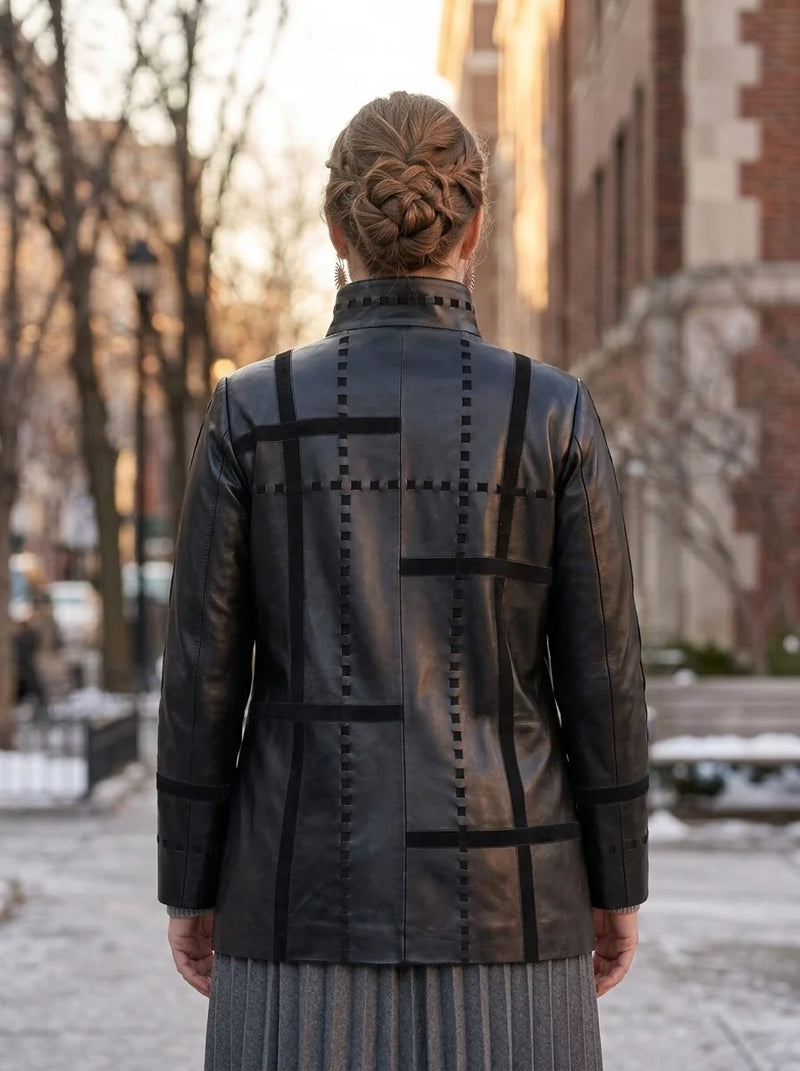 Serenity Women Black Leather Coat